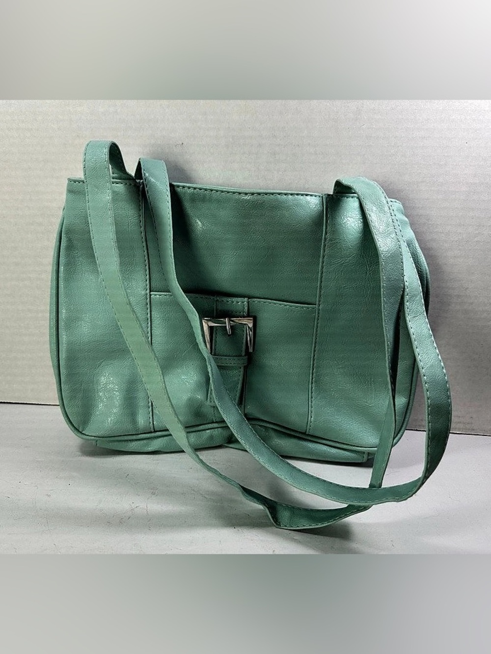 Over the Shoulder Purse Teal Green Tote Bag Zipper Close Pockets